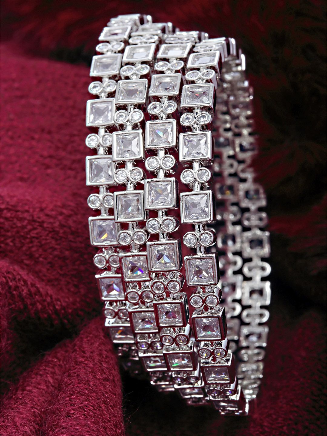 Set of 4 Silver-Plated White AD Studded Bangles - Image 2