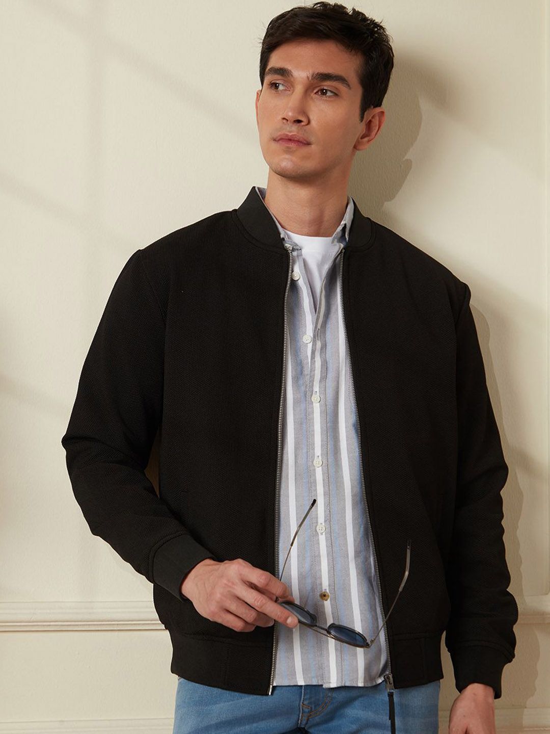 Men Checked Nylon Open Front Jacket