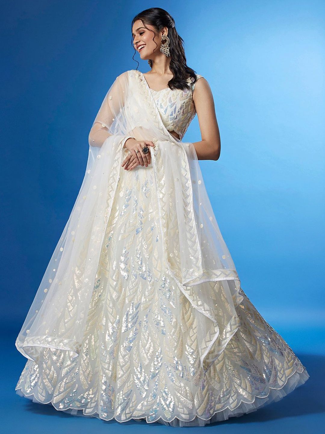 Embellished Sequinned Semi-Stitched Lehenga & Unstitched Blouse With Dupatta