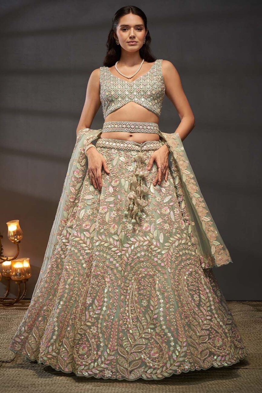 panchhi Embroidered SequinnedStitched Lehenga & Stitched Blouse With Dupatta