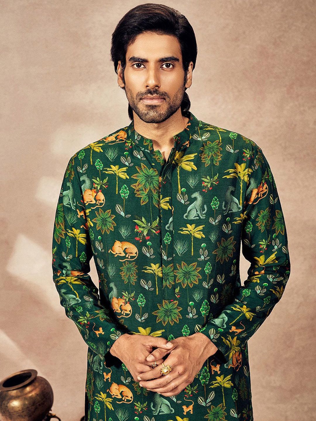Floral Printed Mandarin Collar Straight Kurta - Image 2