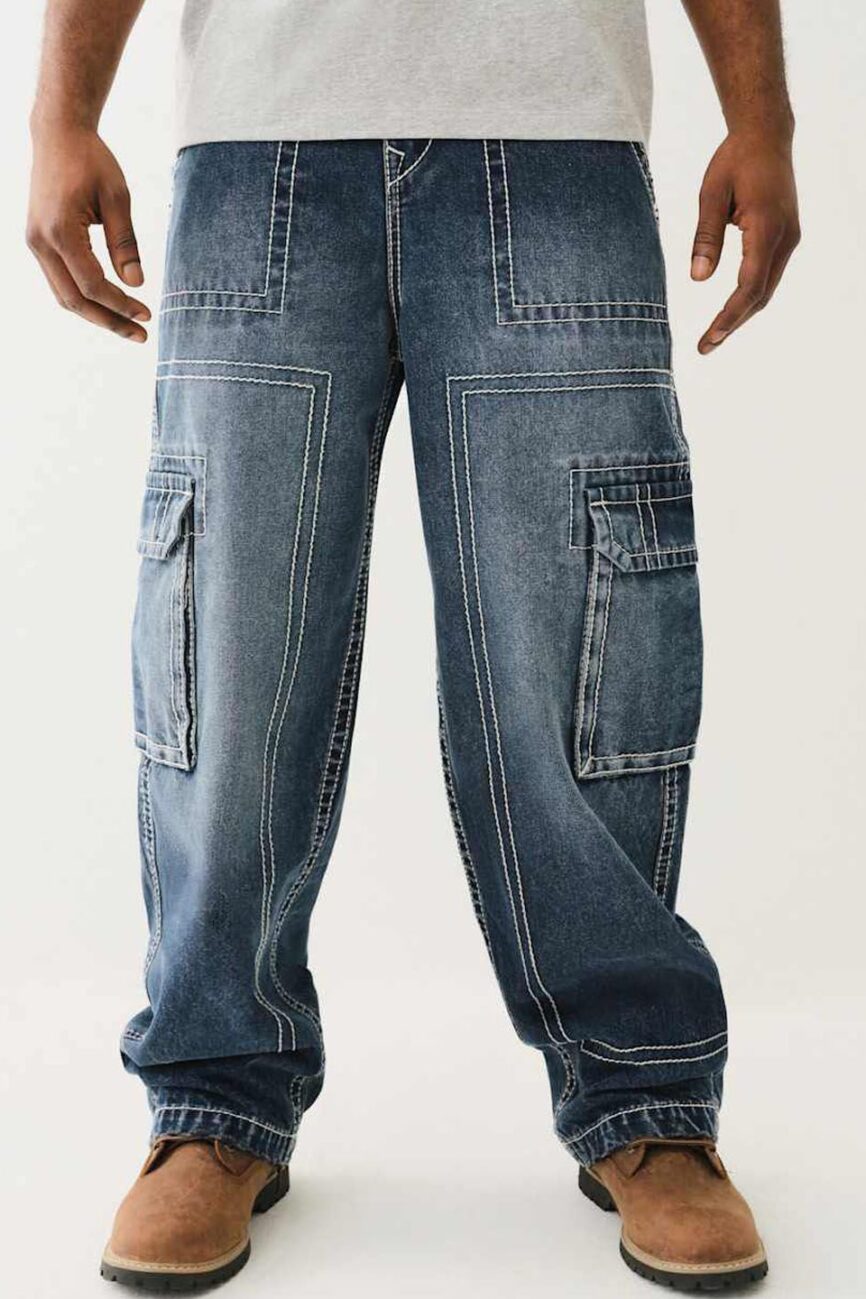 True Religion Men Mid Rise Oversize Fit Cargo Jeans