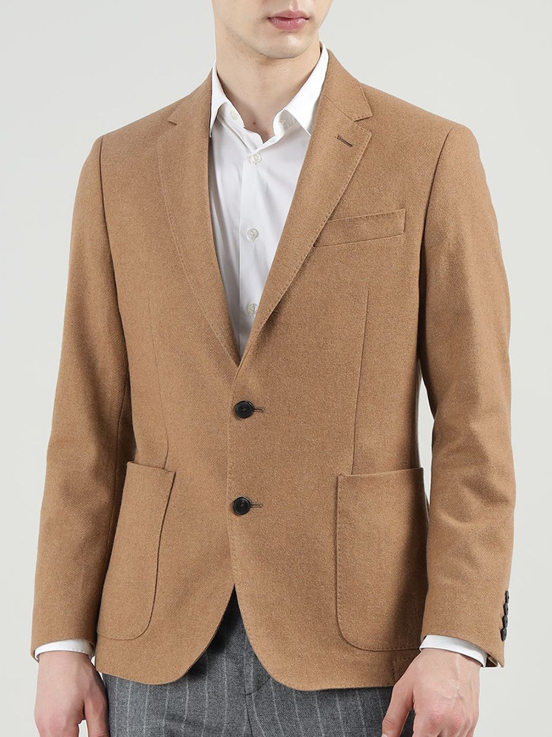 Men Notched Lapel Woolen Twill Flannel Blazer