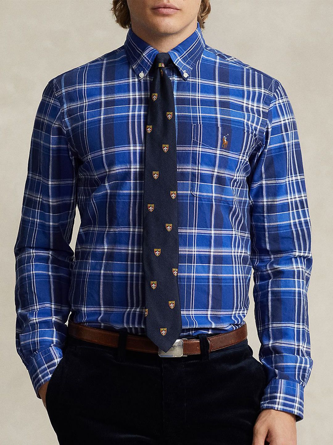 Polo Ralph Lauren Men Button-Down Collar Tartan Checked Cotton Formal Shirt