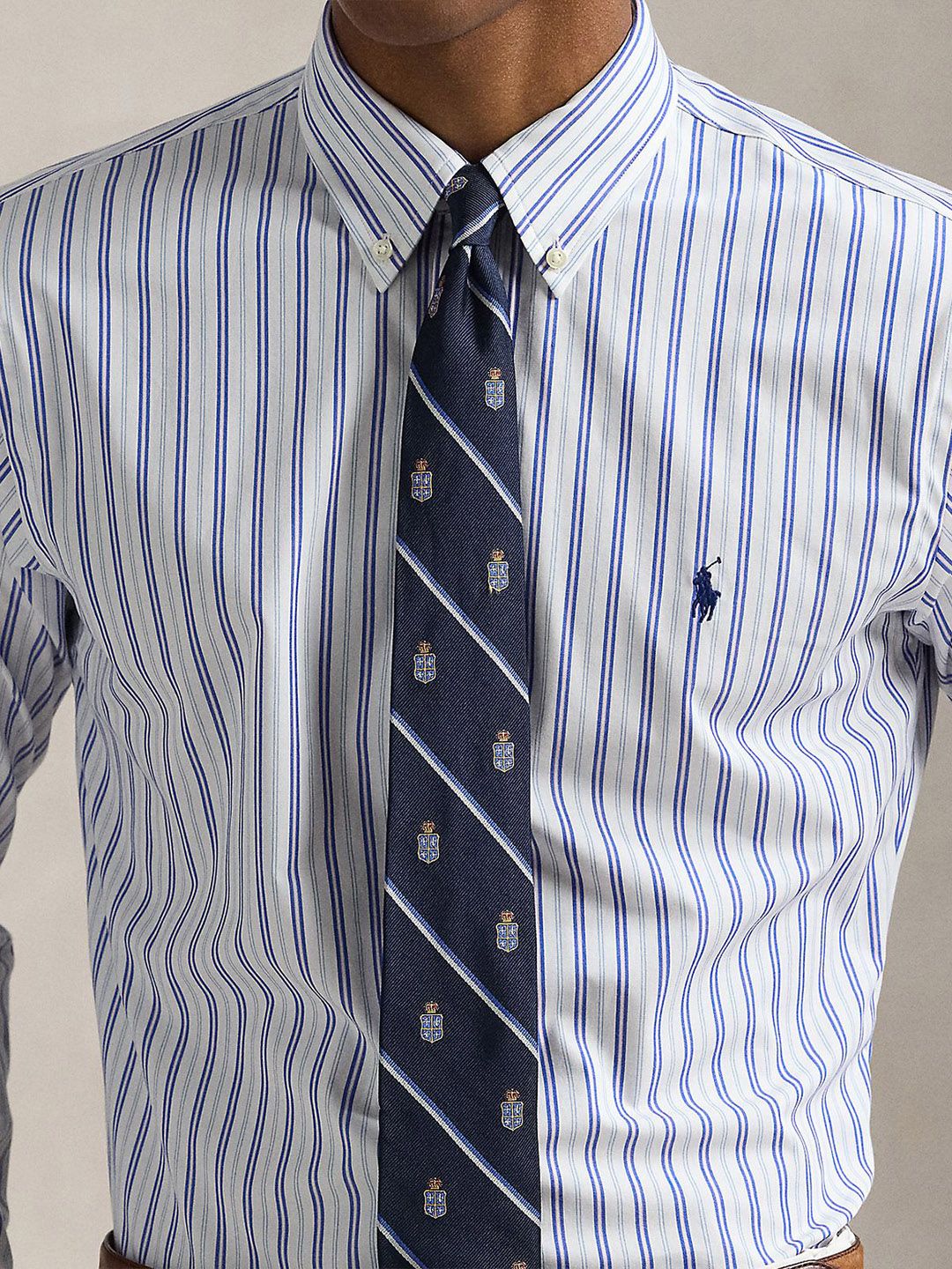 Polo Ralph Lauren Men Button-Down Collar Vertical Striped Cotton Formal Shirt - Image 2