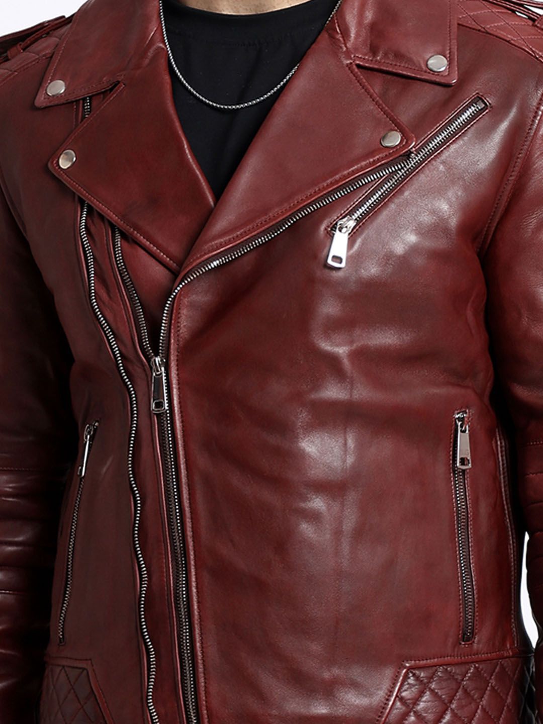 Saint G Lapel Collar Water Resistant Leather Biker Jacket - Image 2