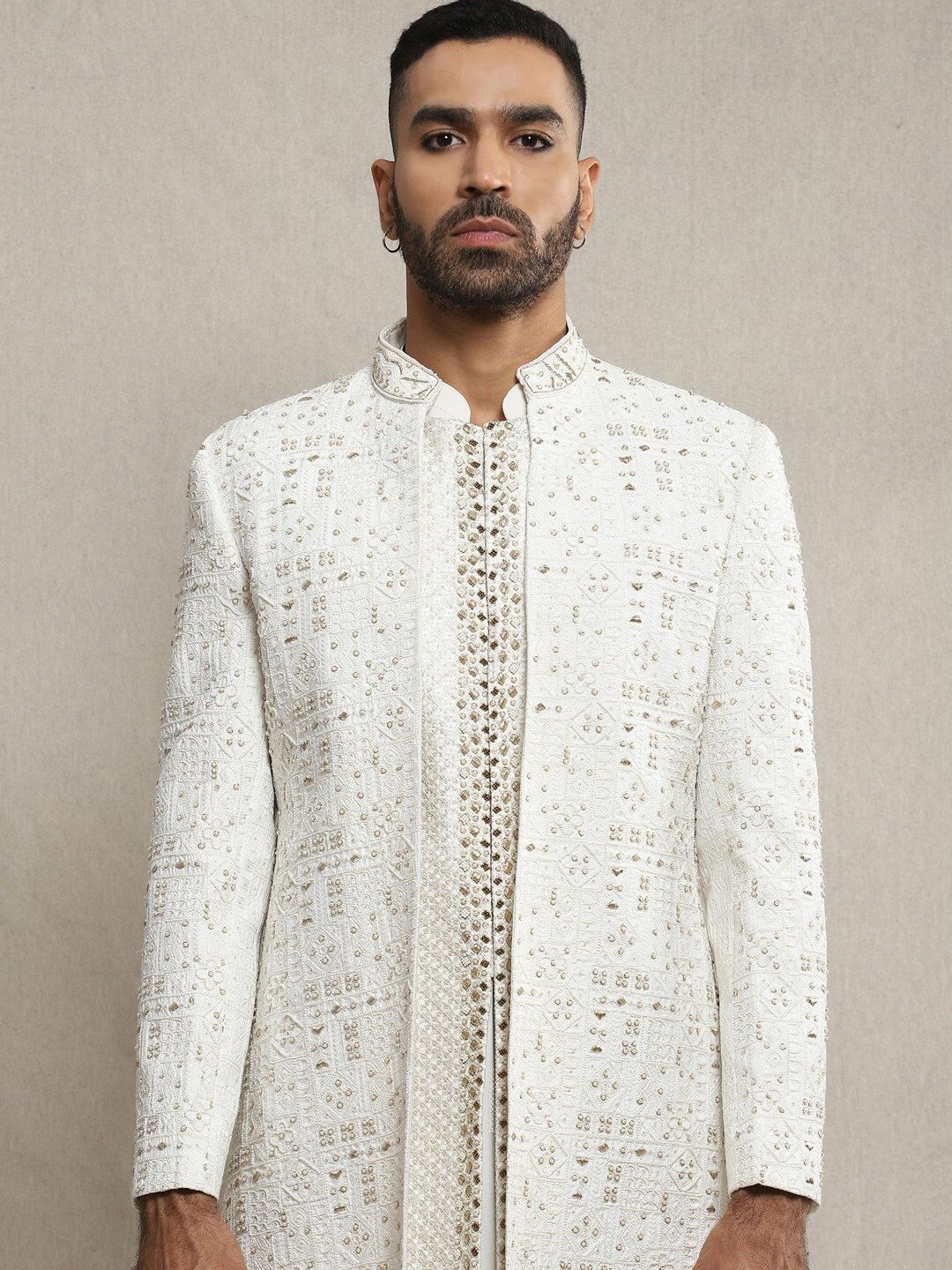 Embroidered Mandarin Collar Sherwani Set - Image 2