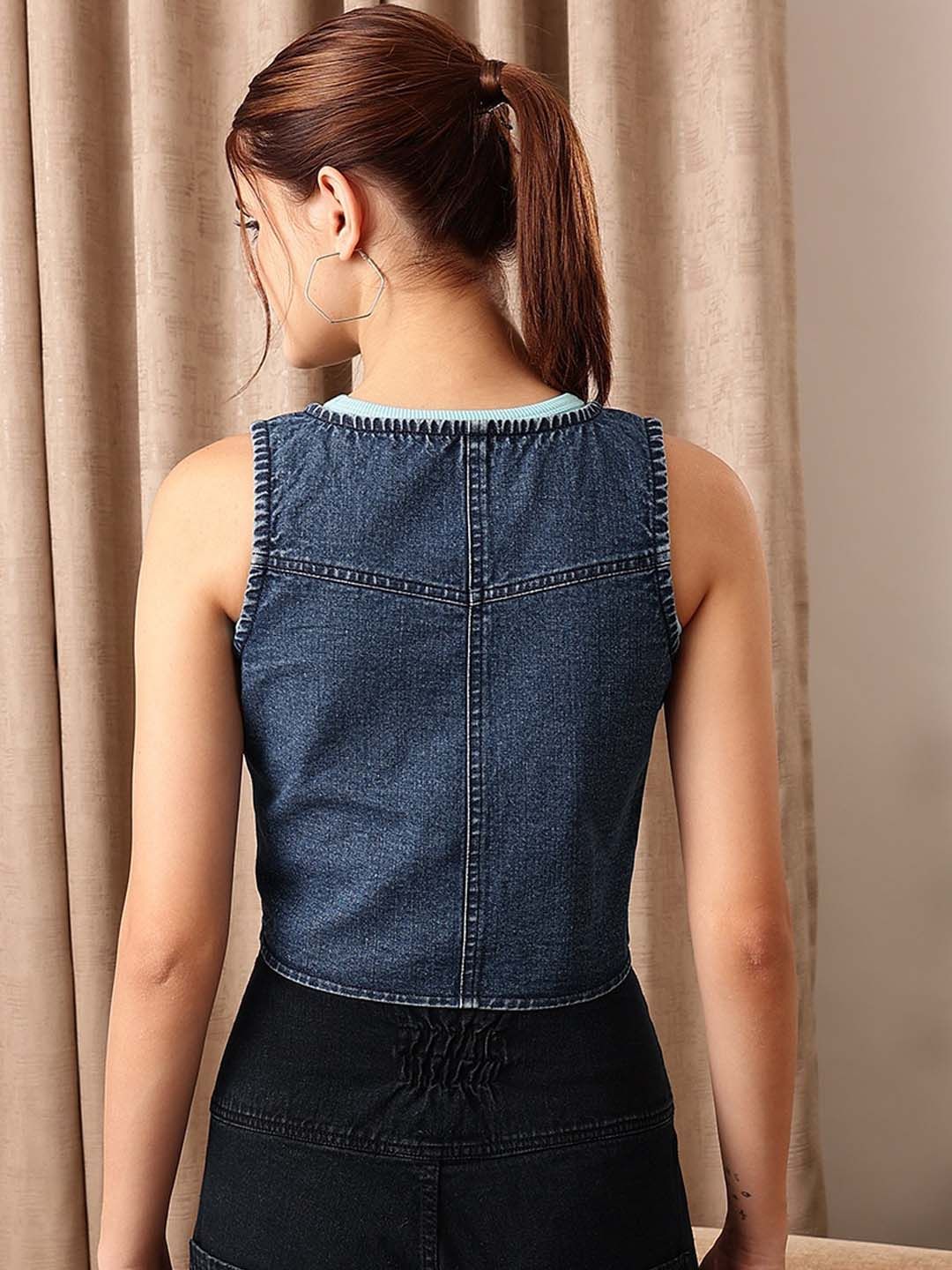 Sleeveless Crop Cotton Denim Jacket - Image 3