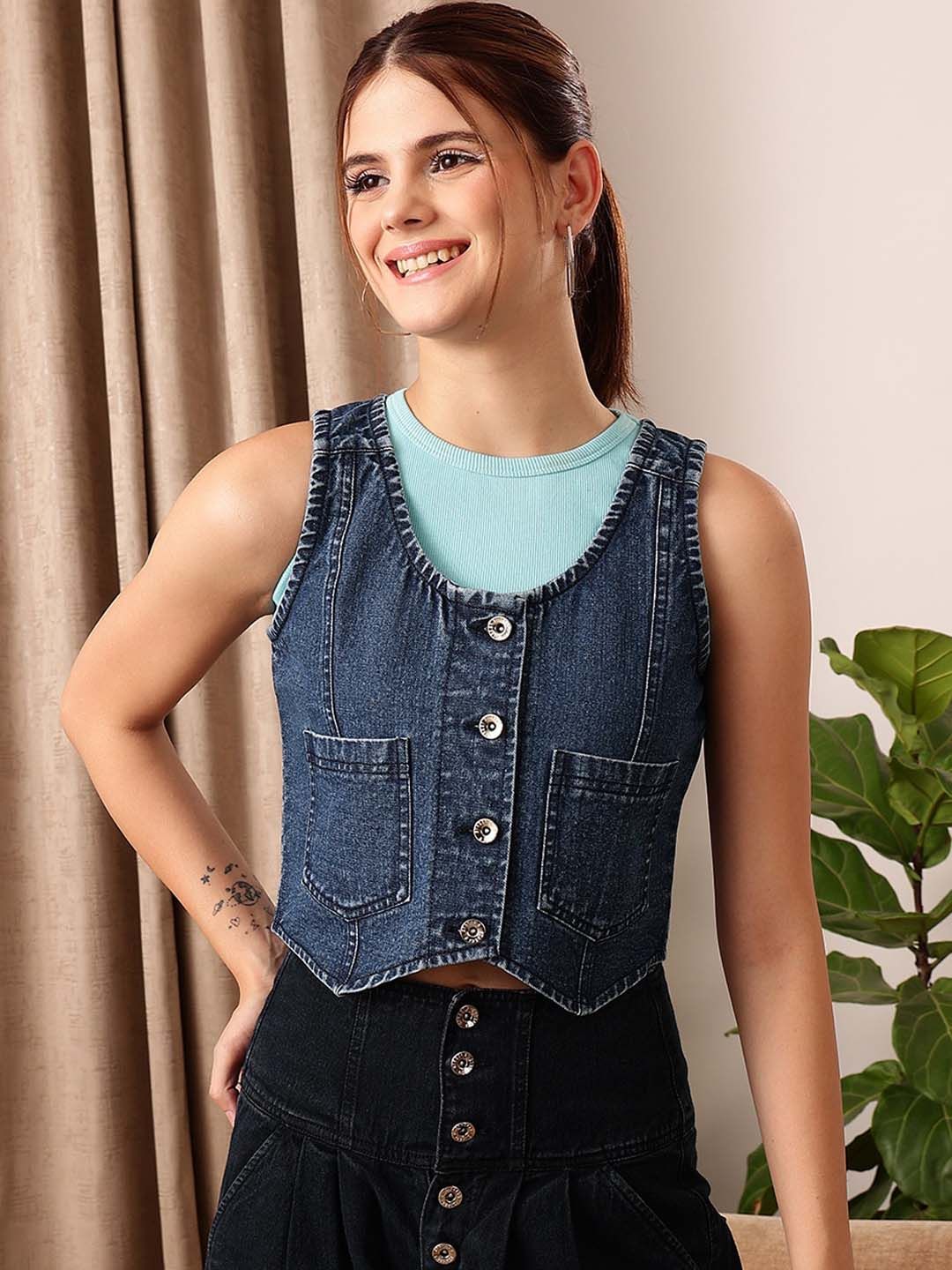 Sleeveless Crop Cotton Denim Jacket