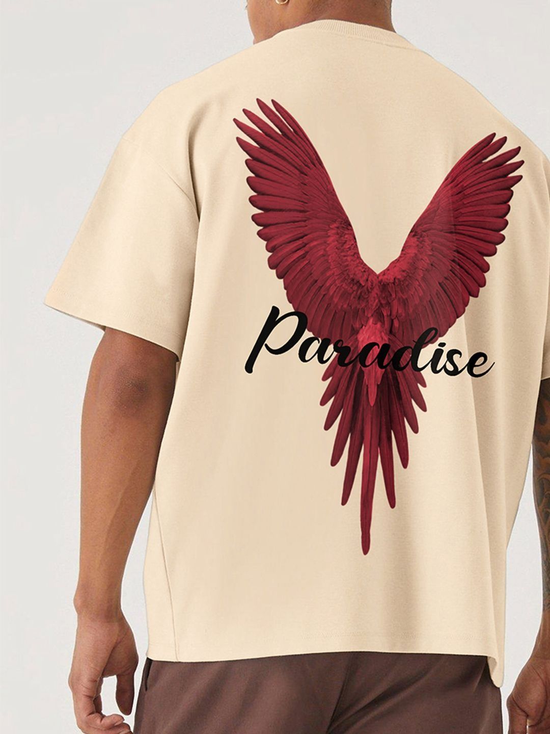 Men Beige Graphic Printed Oversized T-shirt - Image 2