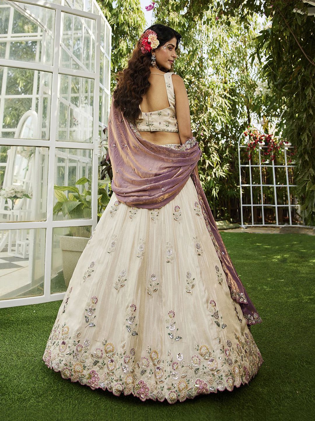panchhi Embroidered Sequinned Semi-Stitched Lehenga & Unstitched Blouse With Dupatta - Image 2