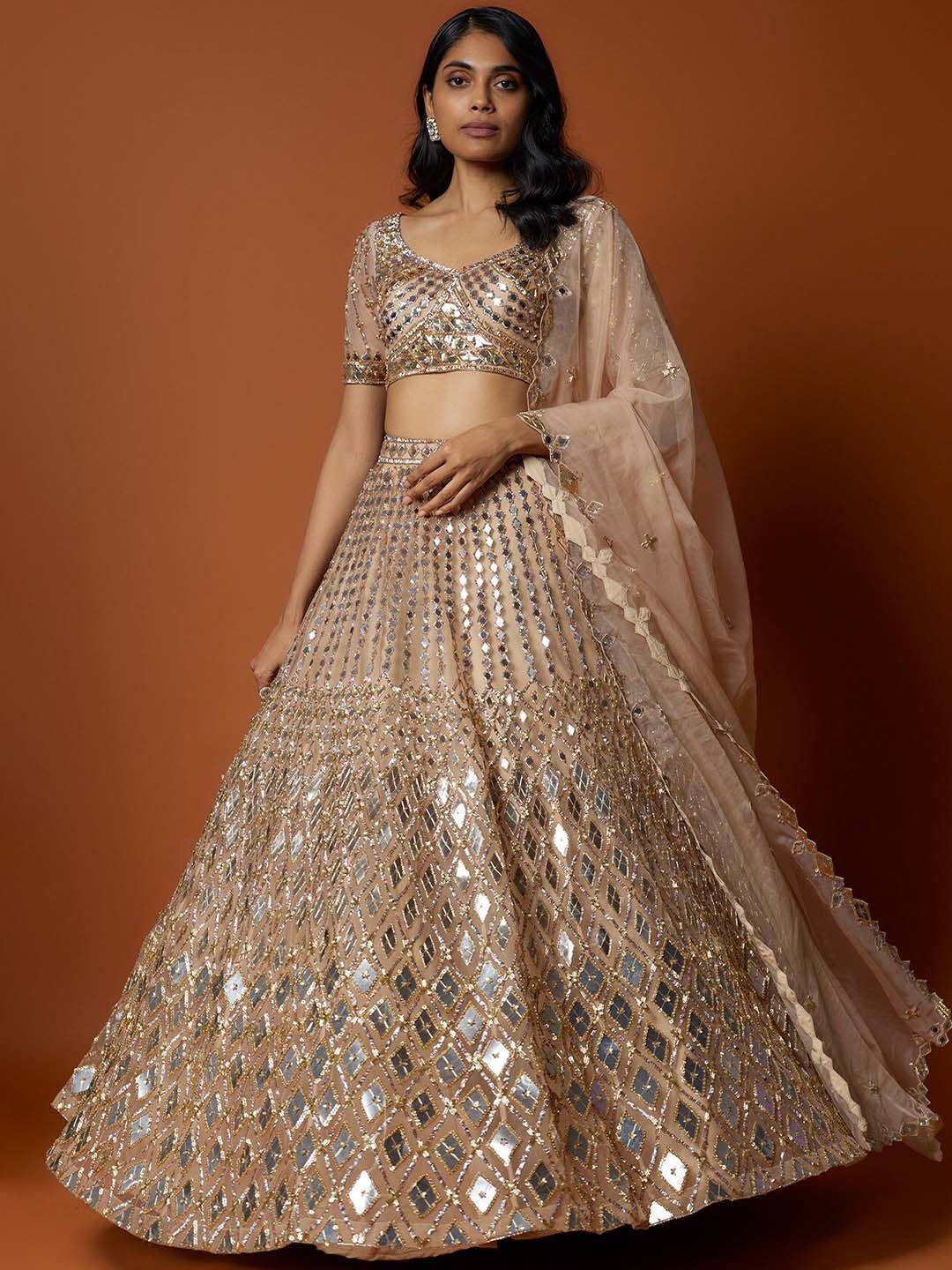 Embellished Mirror Work Ready to Wear Lehenga & Blouse With Dupatta