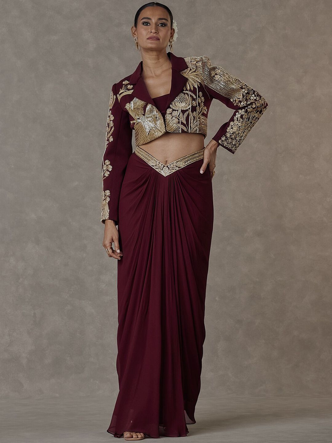 Son Chidiya Women Crop Blazer Tube Top & Skirt Co-Ords