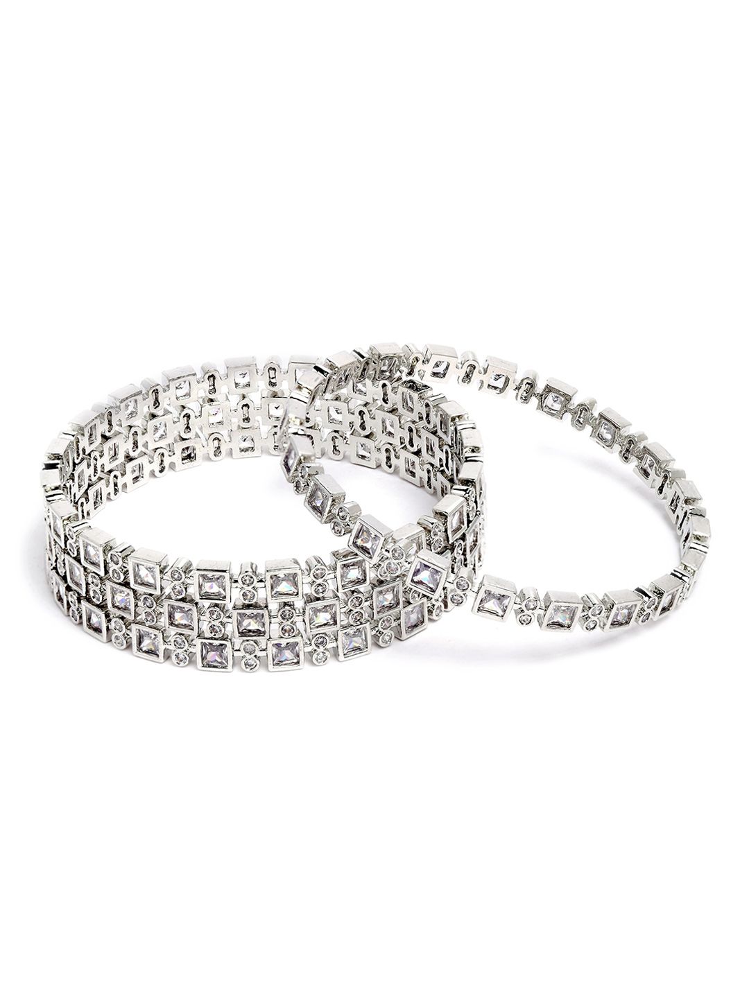 Set of 4 Silver-Plated White AD Studded Bangles