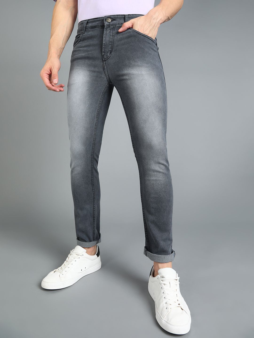 Men Grey Slim Fit Mid-Rise Clean Look Stretchable Jeans - Image 2
