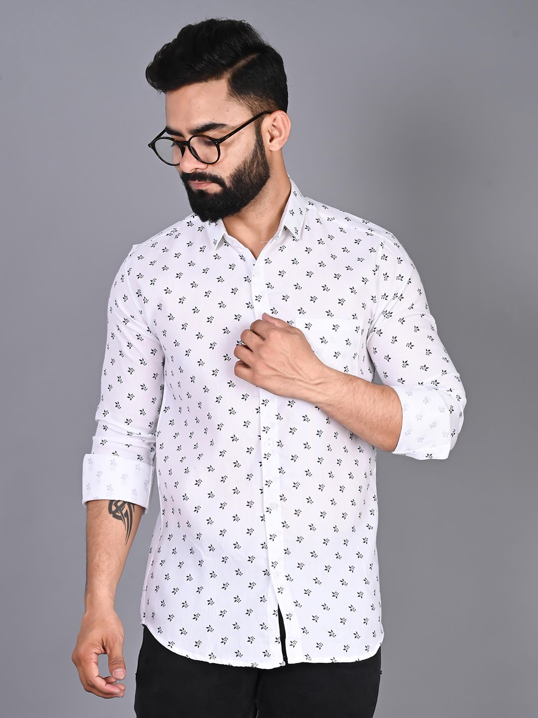 Modern Floral Printed Cotton Casual Shirt