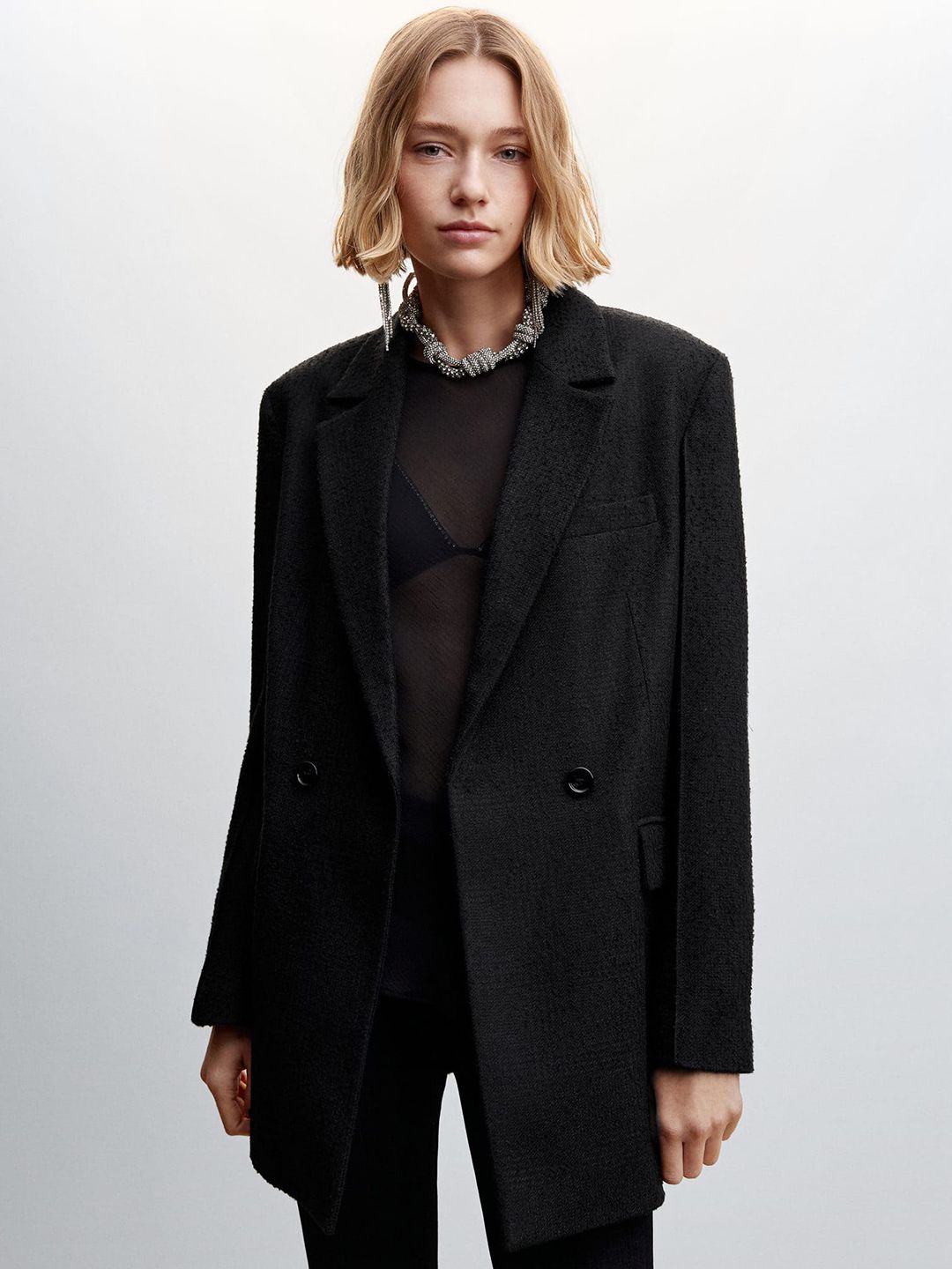 MANGO Patterned Longline Blazer