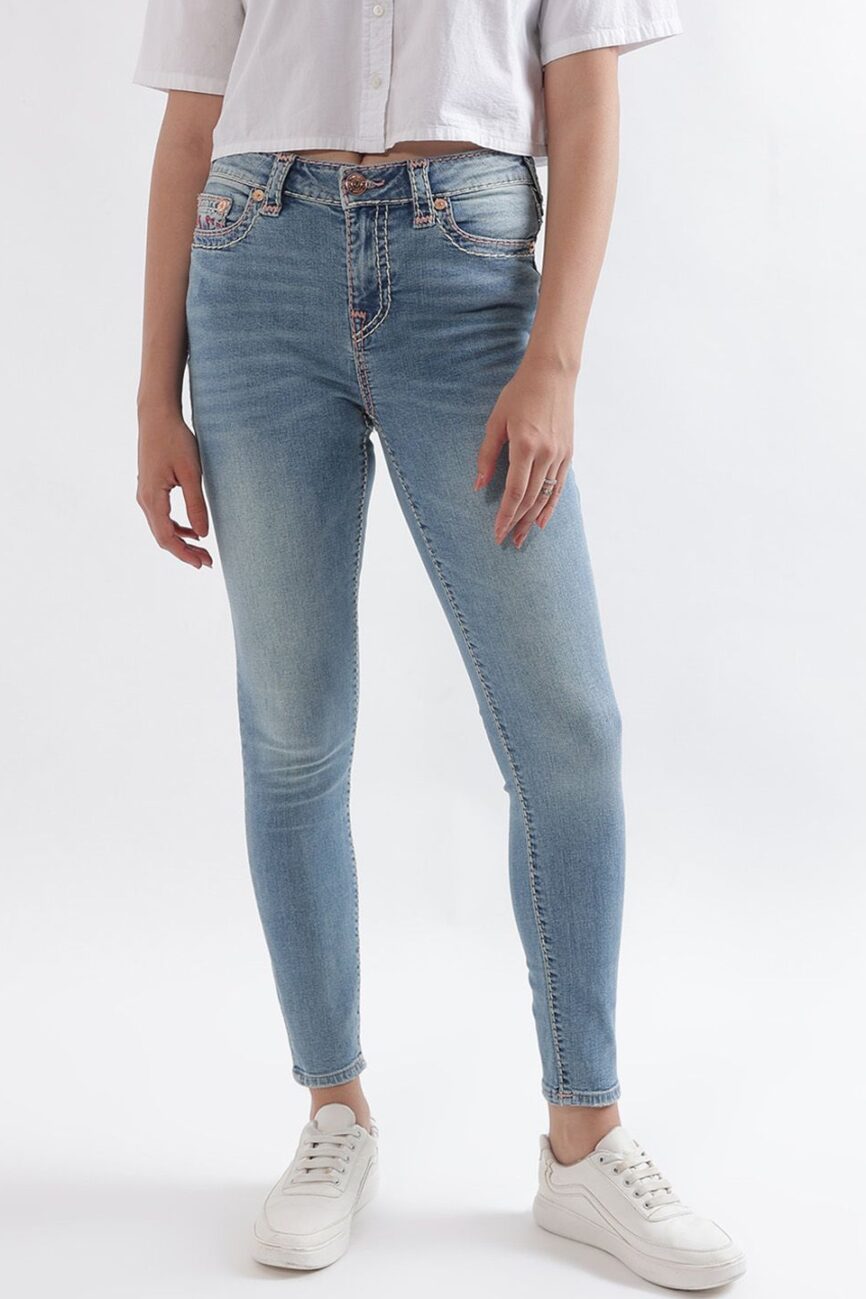 True Religion Women Super T Jennie Skinny Fit Blue Mid Rise Jeans