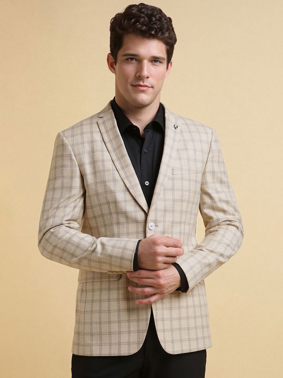 Allen Solly Slim-Fit Checked Pure Woollen Single Breasted Formal Blazer