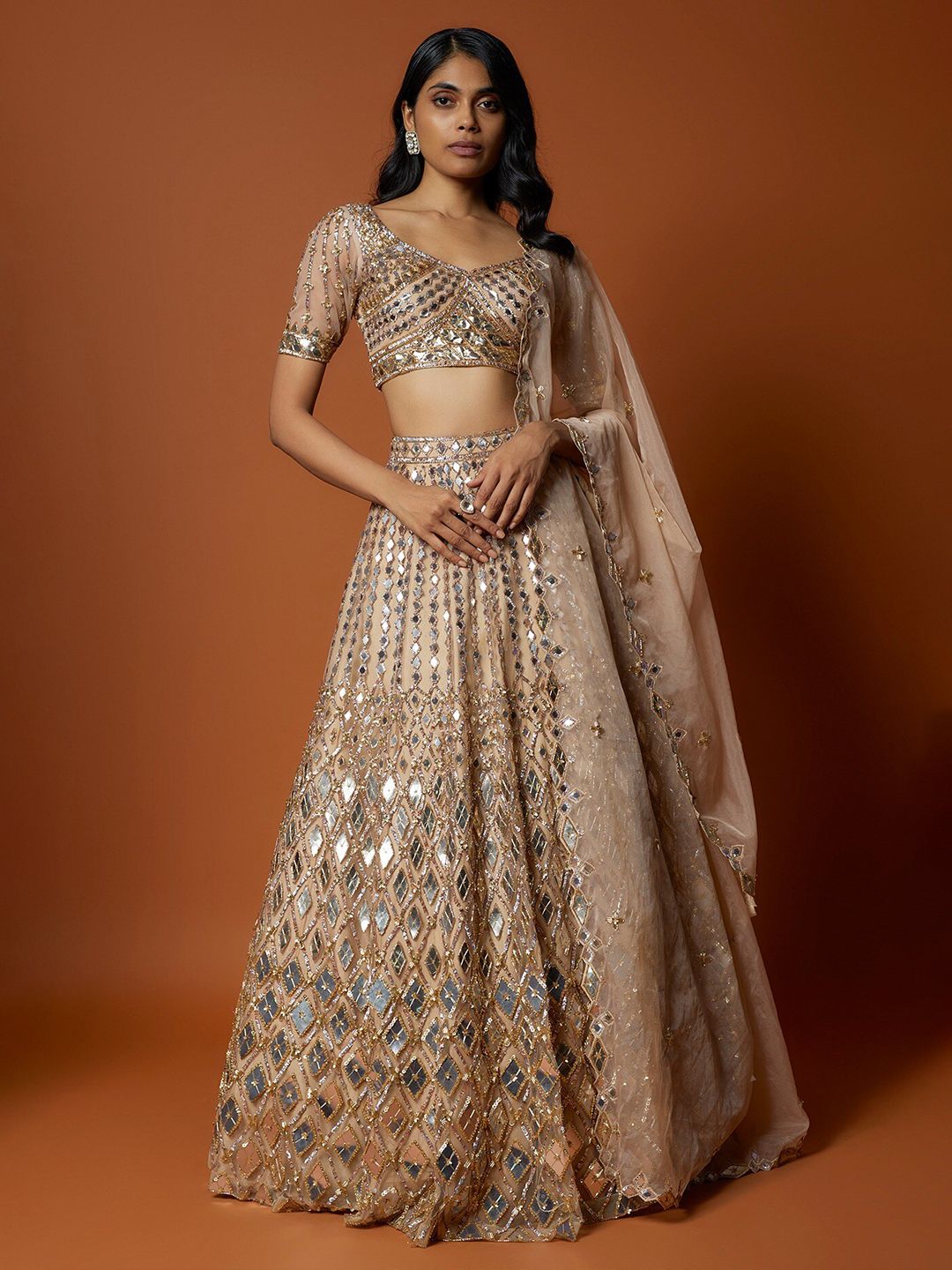 Embellished Mirror Work Ready to Wear Lehenga & Blouse With Dupatta - Image 3