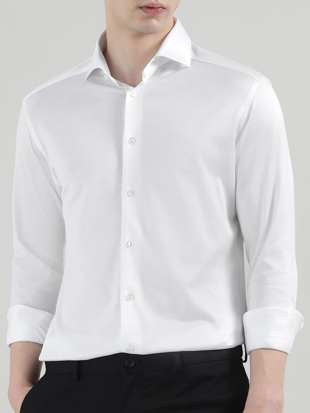 Eton Men Spread Collar Solid Cotton Formal Shirt