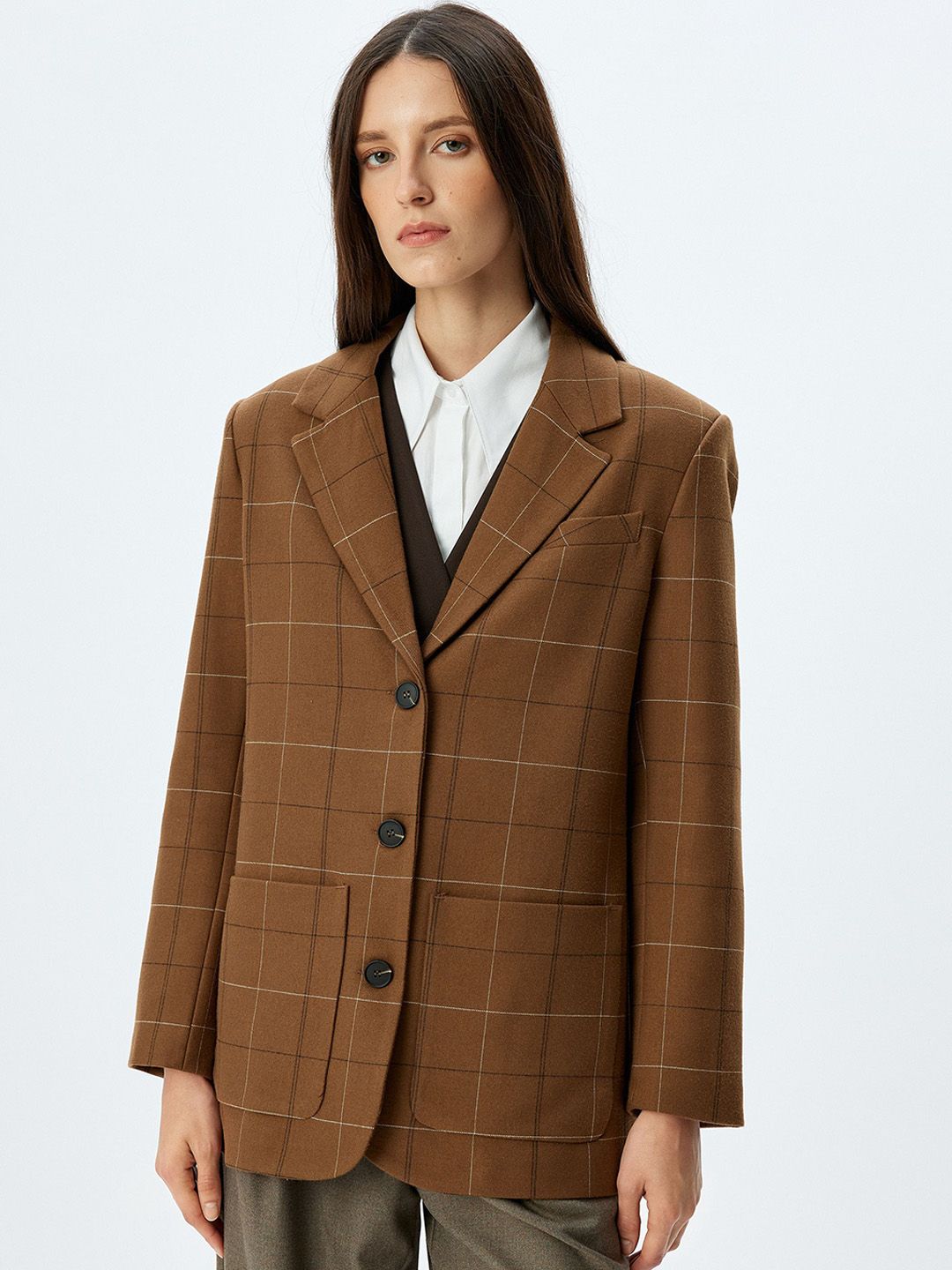 Koton Checked Single Breasted Blazer