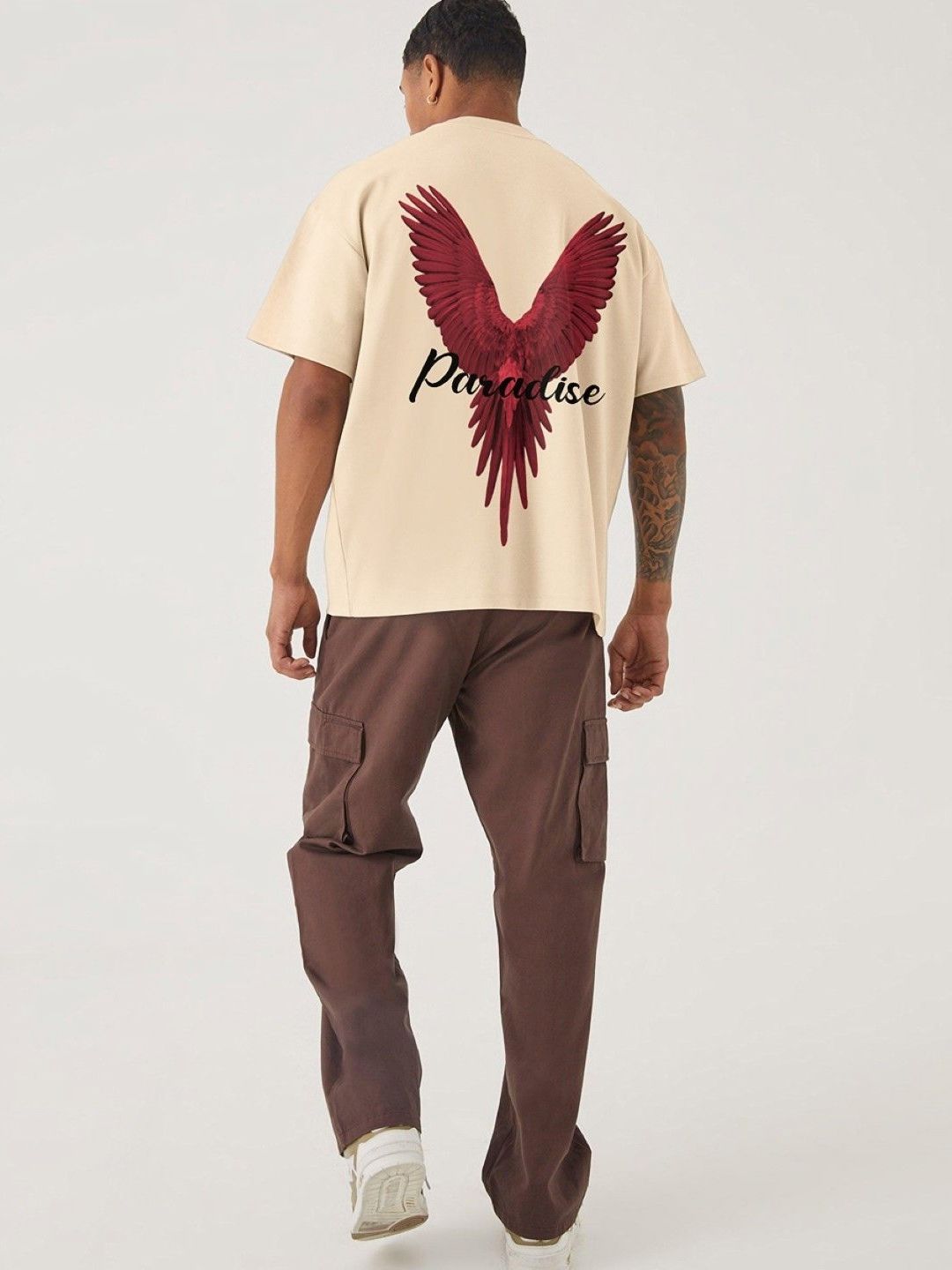 Men Beige Graphic Printed Oversized T-shirt - Image 4