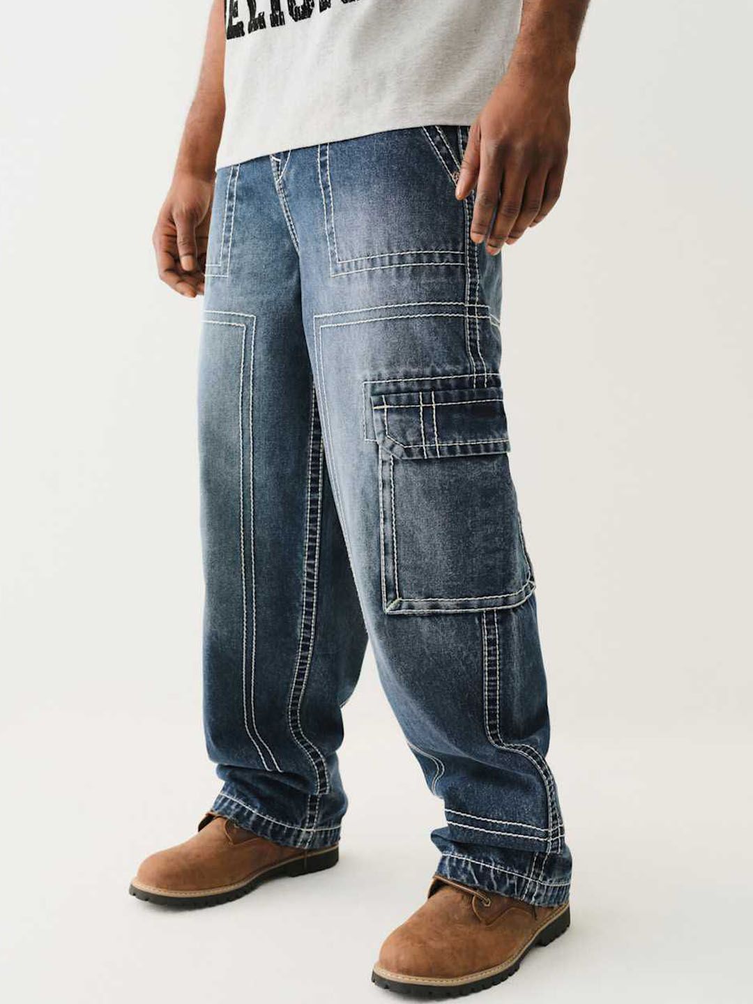 True Religion Men Mid Rise Oversize Fit Cargo Jeans - Image 2