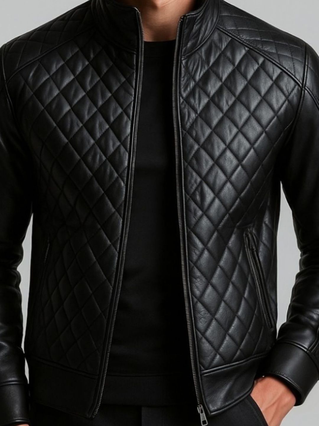 Devoted Men Mock Collar Solid Casual Leather Jacket - Image 2
