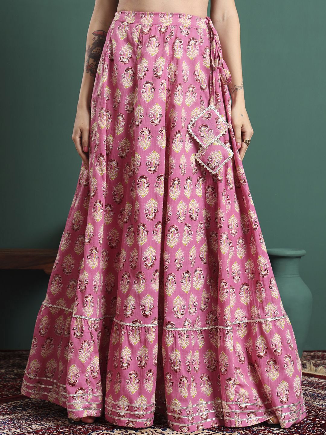 KALINI Floral Printed Flared Maxi Skirt