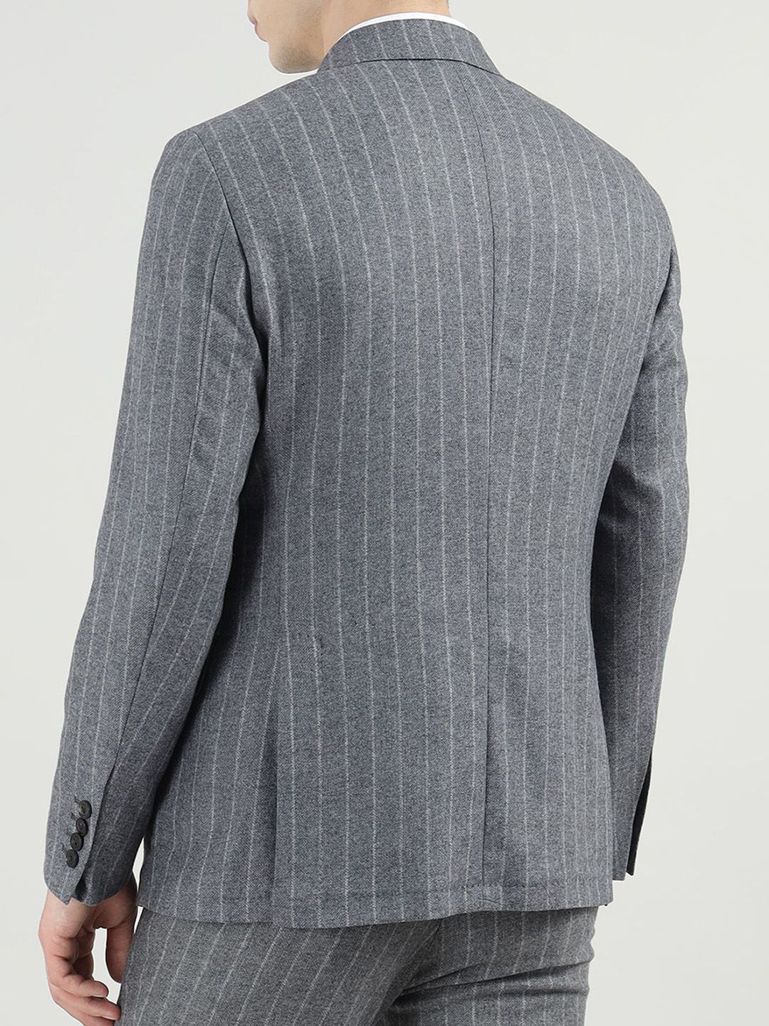 HACKETT LONDON Men Striped Notched Lapel Woolen Open Front Blazers - Image 2