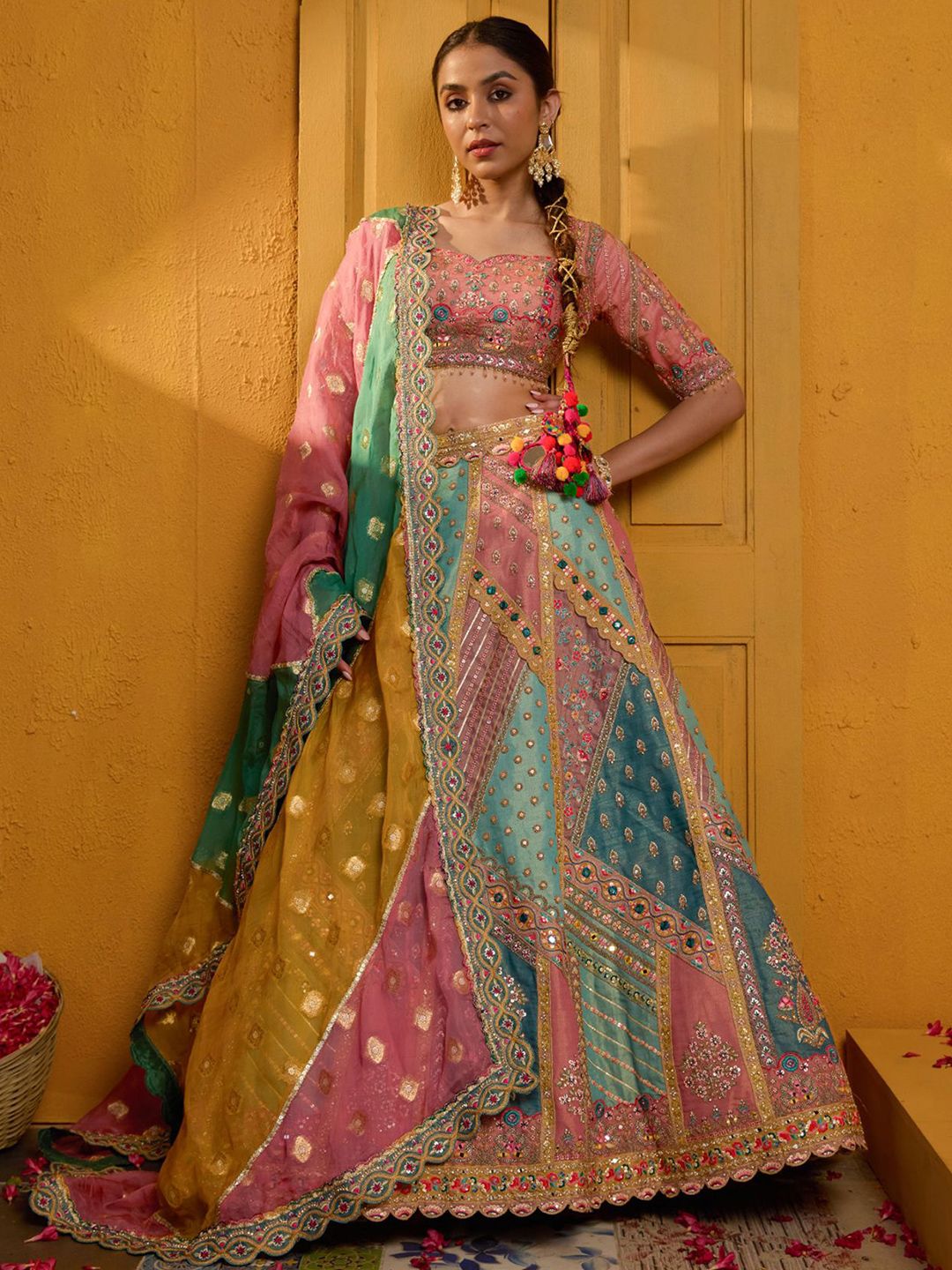 Embellished Mirror Work Ready to Wear Lehenga & Blouse With Dupatta - Image 4