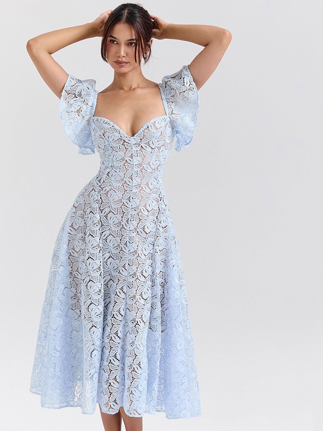 Flutter Sleeve Fit & Flare Midi Dress - Image 4