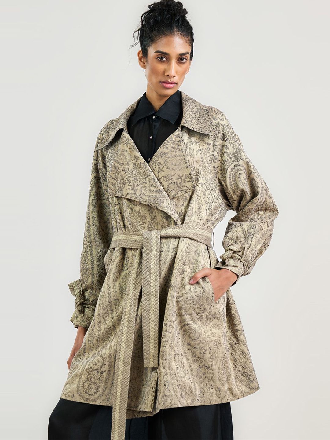 Floral Printed Lapel Collar Longline Tailored Jacket