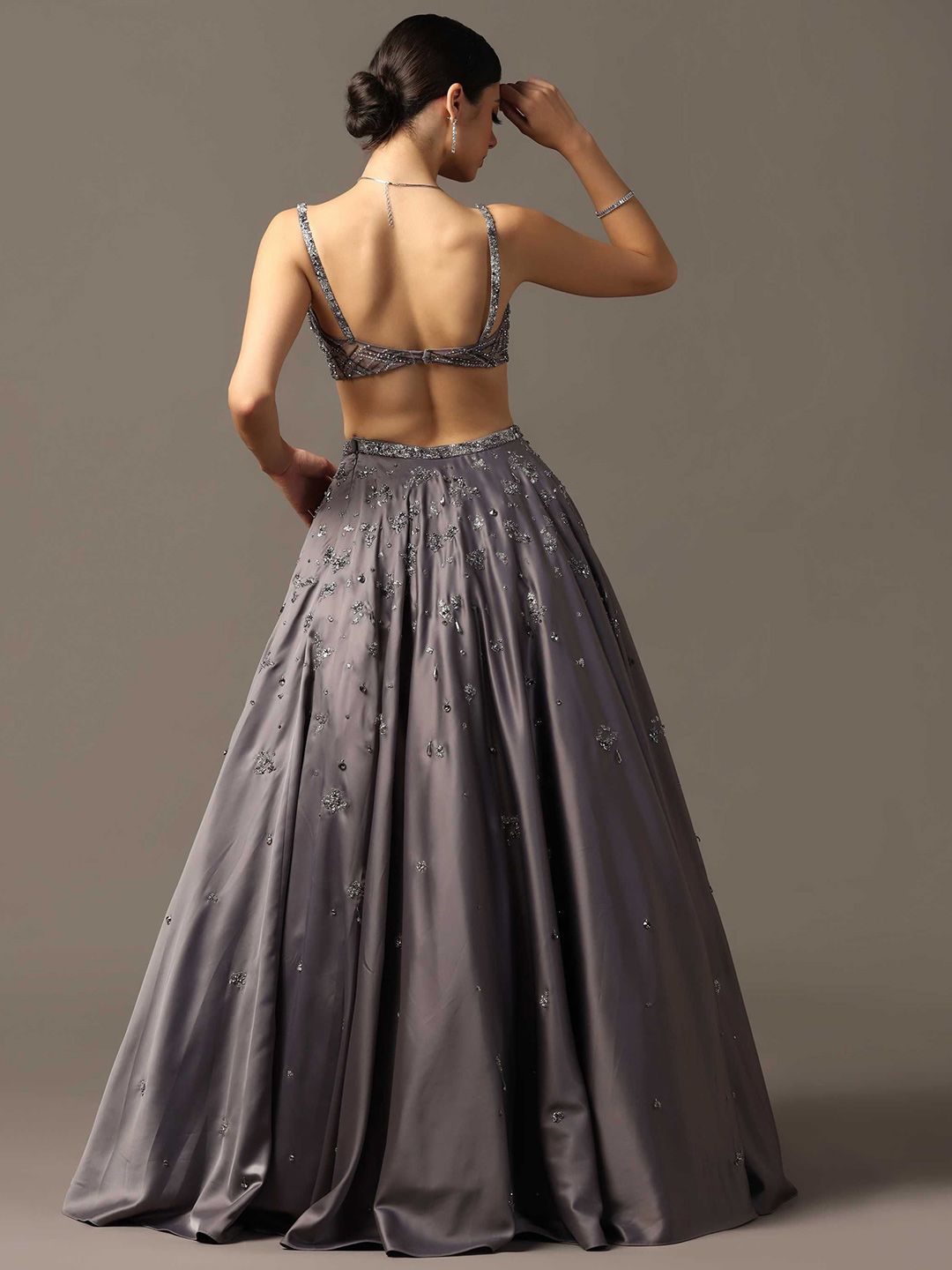 Pooja Peshoria Embellished Beads and Stones Satin Ready to Wear Lehenga Choli - Image 3