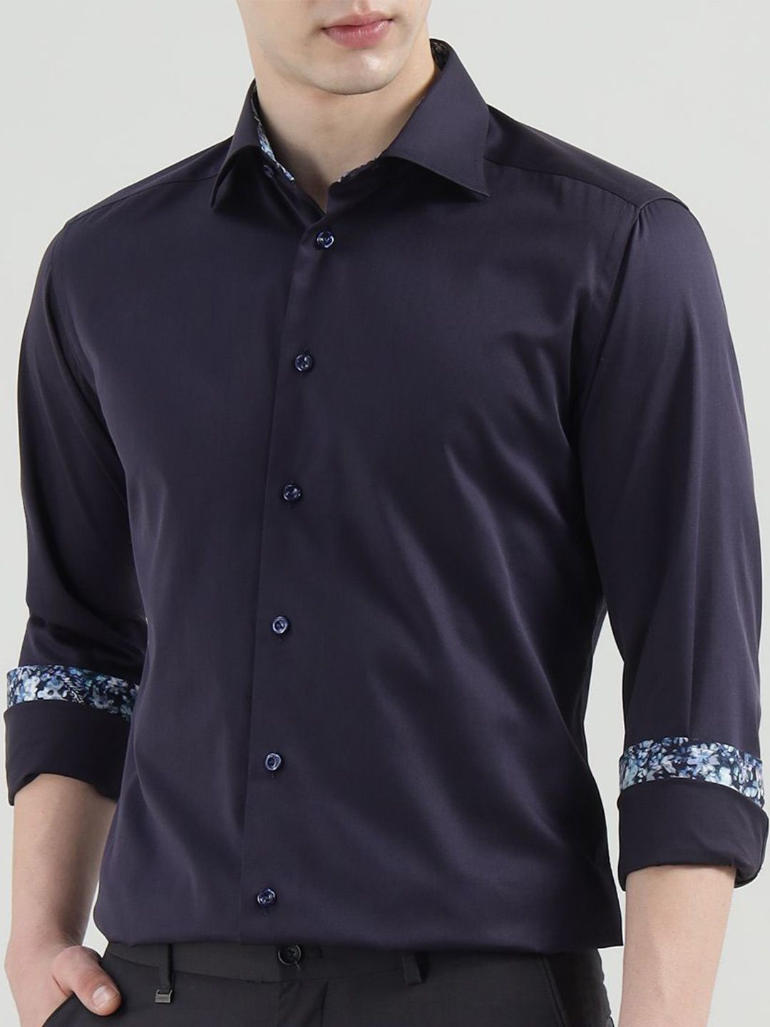Eton Men Spread Collar Solid Cotton Formal Shirt