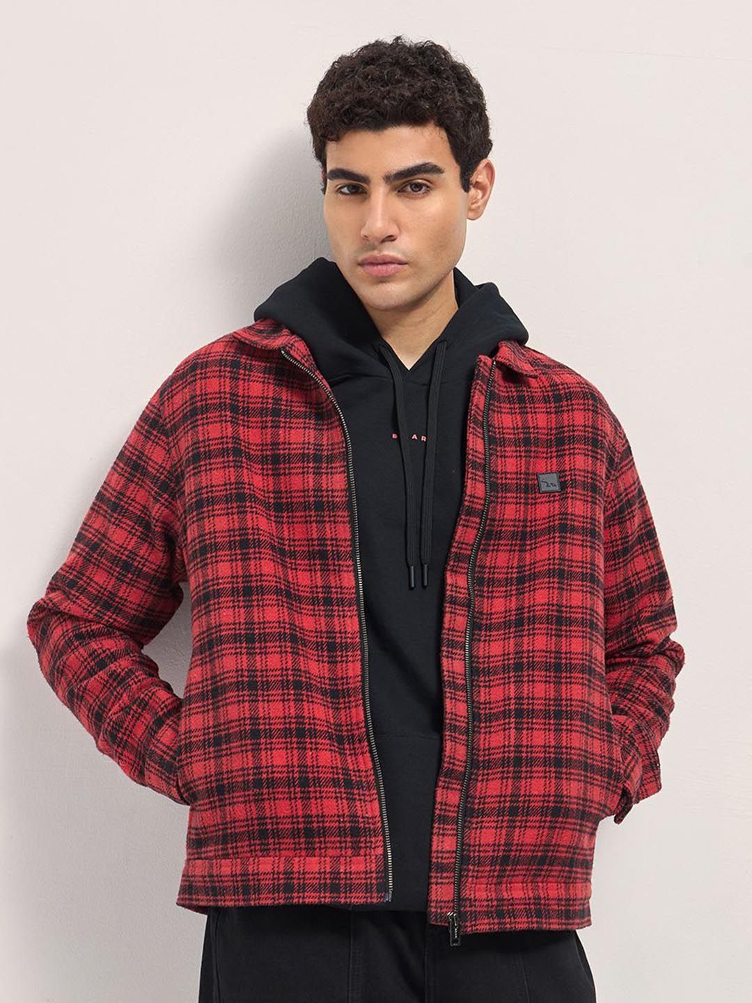 Men Checked Lightweight Outdoor Pure Cotton Bomber Jacket