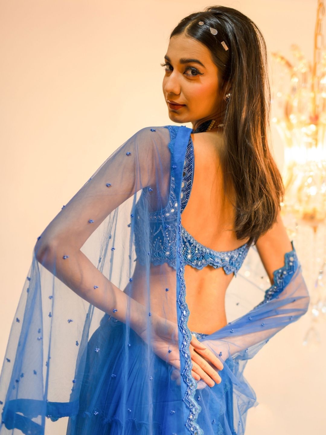 Tiered Mirror Work Ready to Wear Lehenga Set