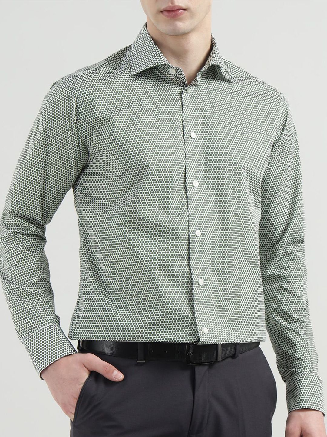 Eton Men Spread Collar Geometric Printed Cotton Formal Shirt