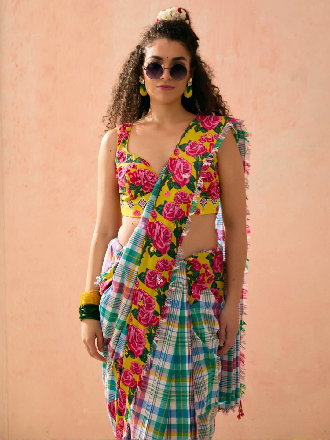 Nikasha Checked Pure Cotton Saree - Image 2