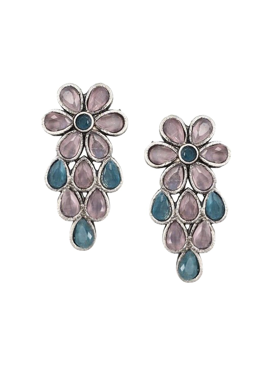 Silver-Plated Stone Studded Oxidised Jewellery Set - Image 4