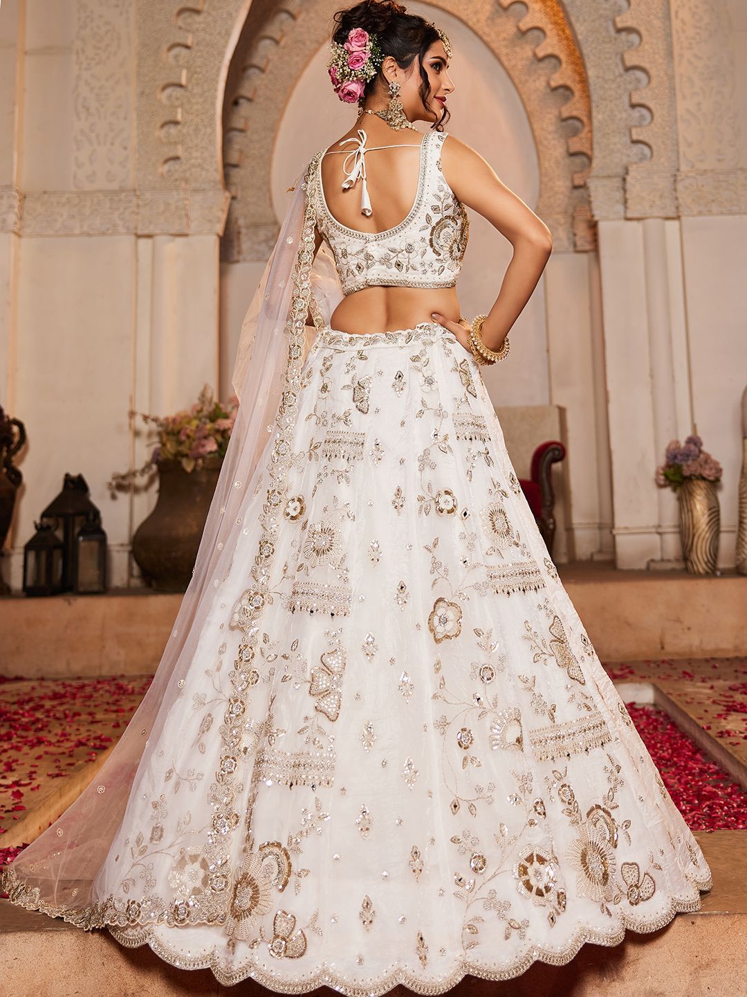 panchhi Embroidered Beads and Stones Semi-Stitched Lehenga & Unstitched Blouse With Dupatta - Image 3