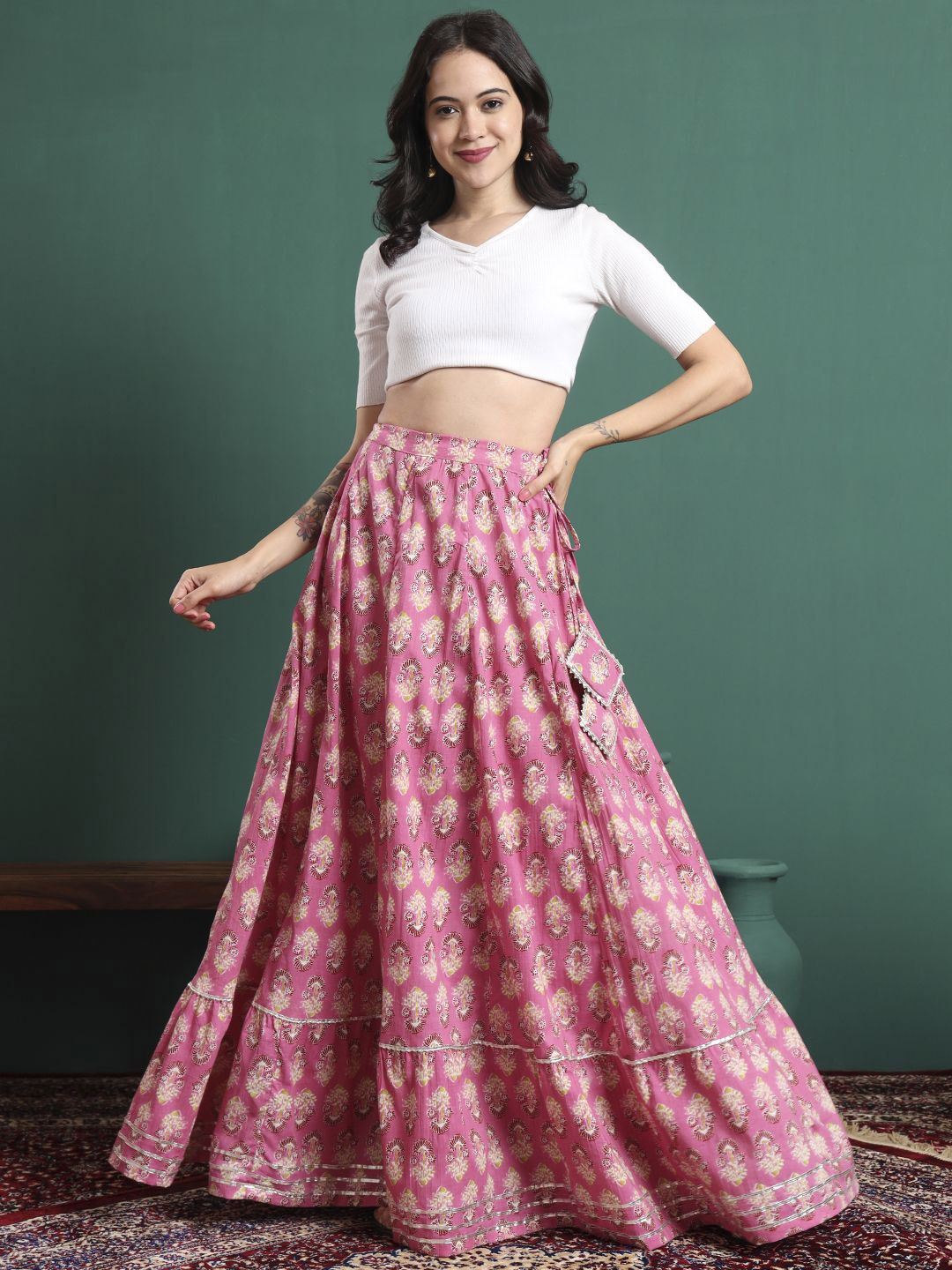 KALINI Floral Printed Flared Maxi Skirt - Image 3
