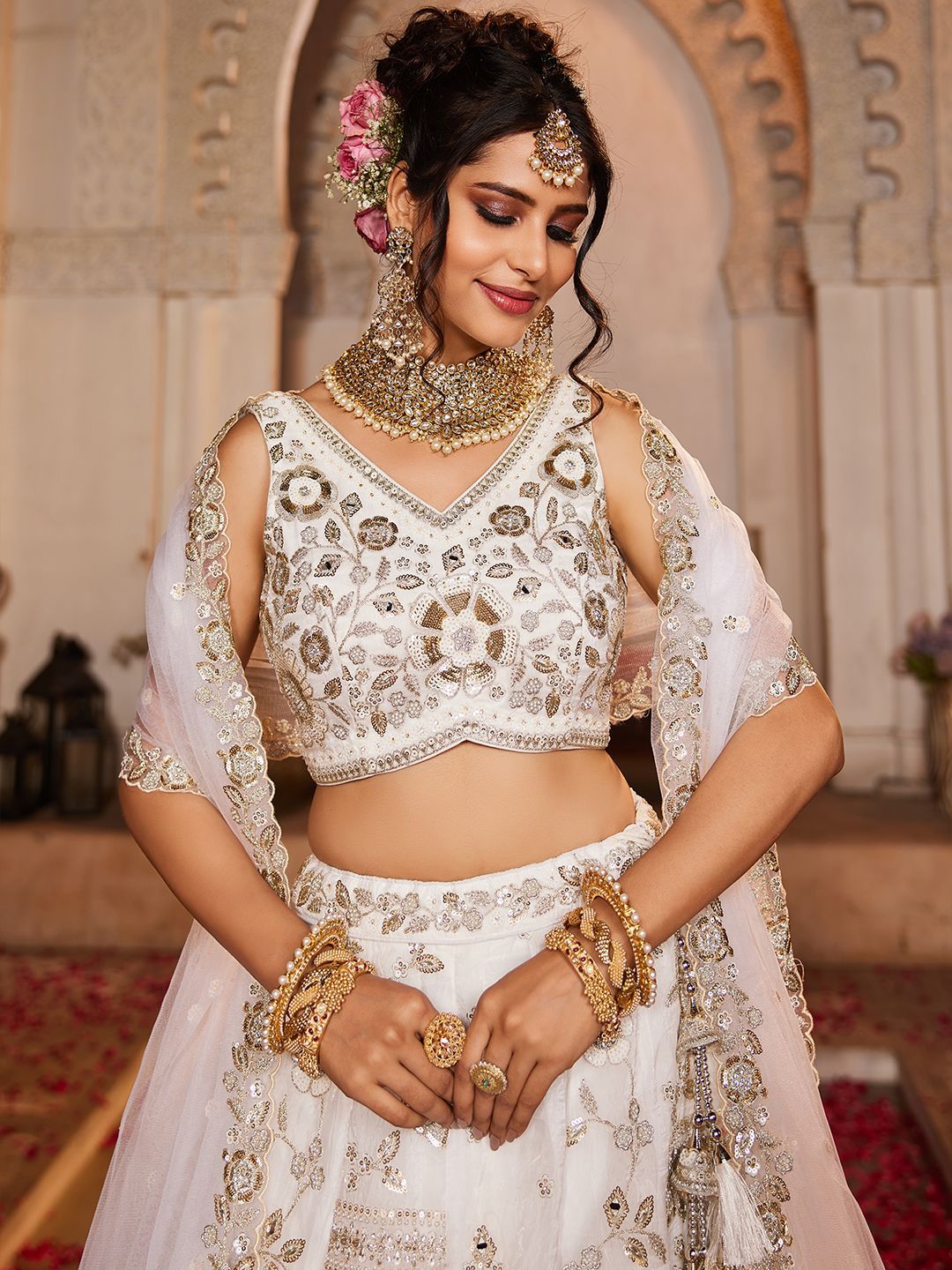 panchhi Embroidered Beads and Stones Semi-Stitched Lehenga & Unstitched Blouse With Dupatta - Image 2