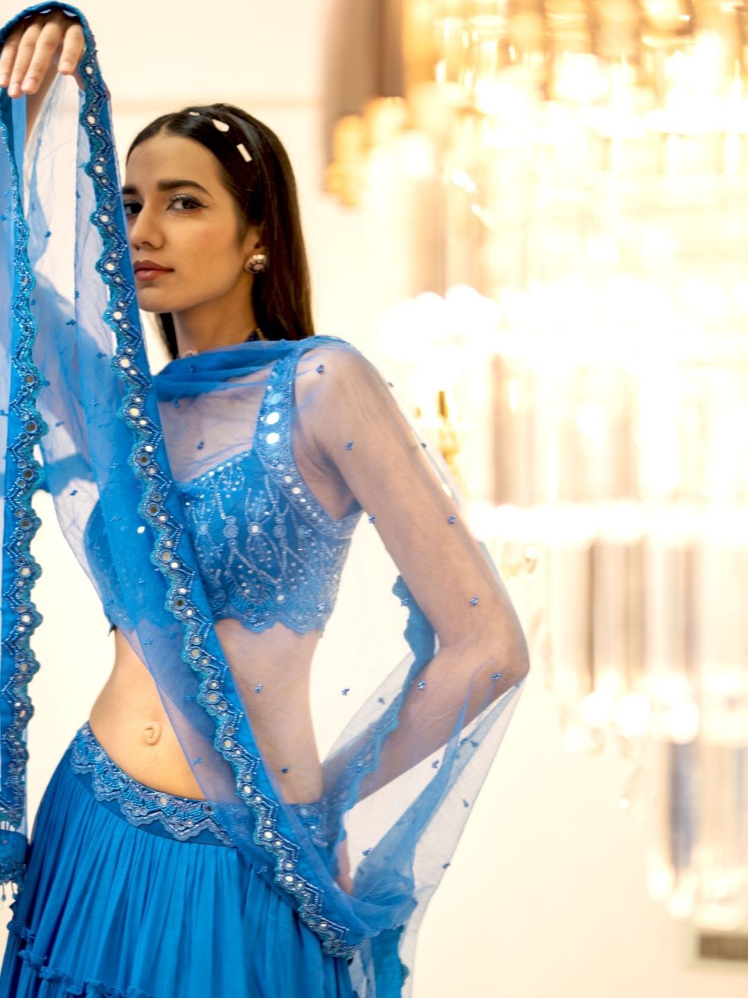 Tiered Mirror Work Ready to Wear Lehenga Set - Image 2