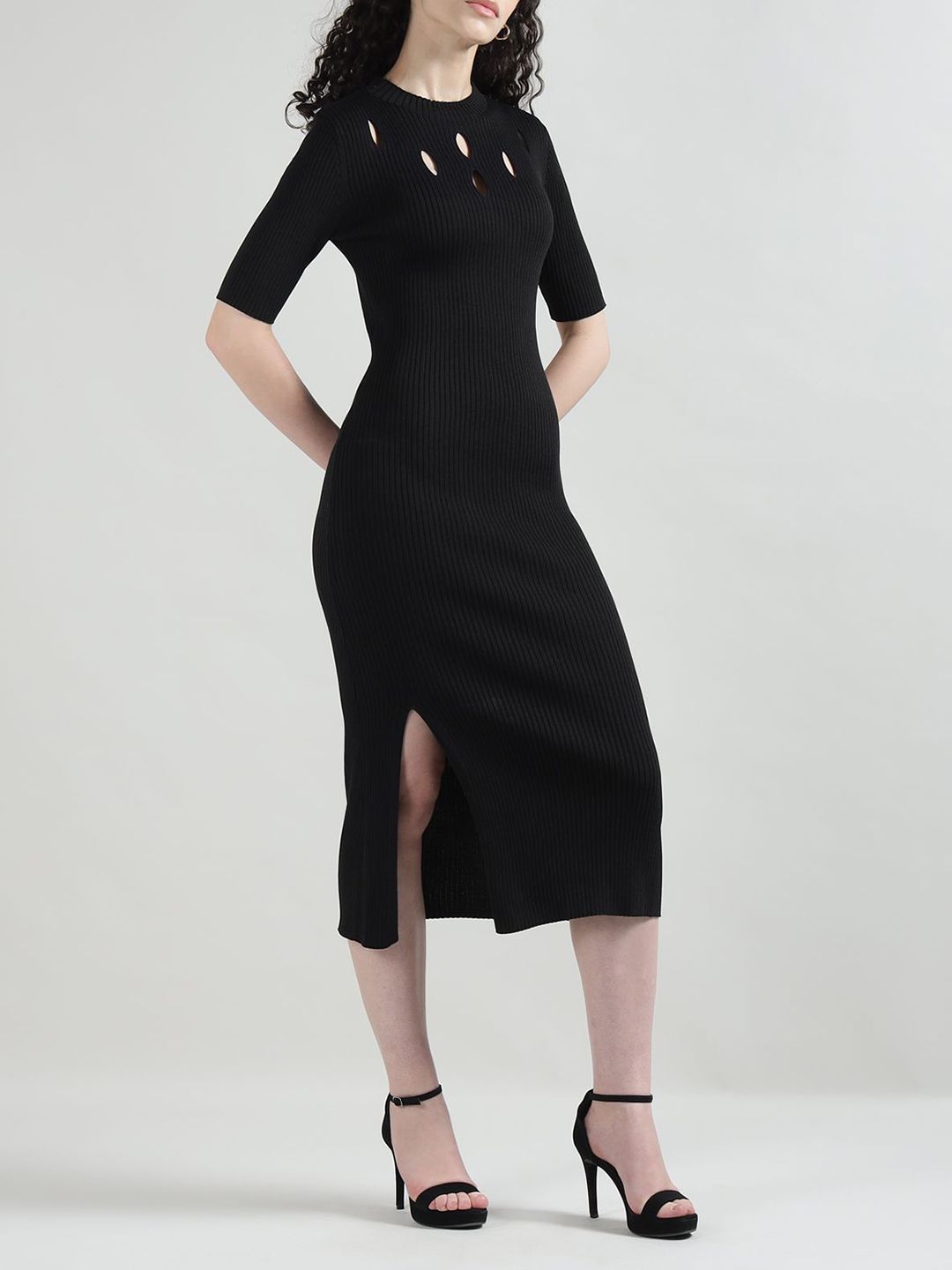 DKNY Women Short Sleeves Grated Yoke Sweater Bodycon Dress - Image 2