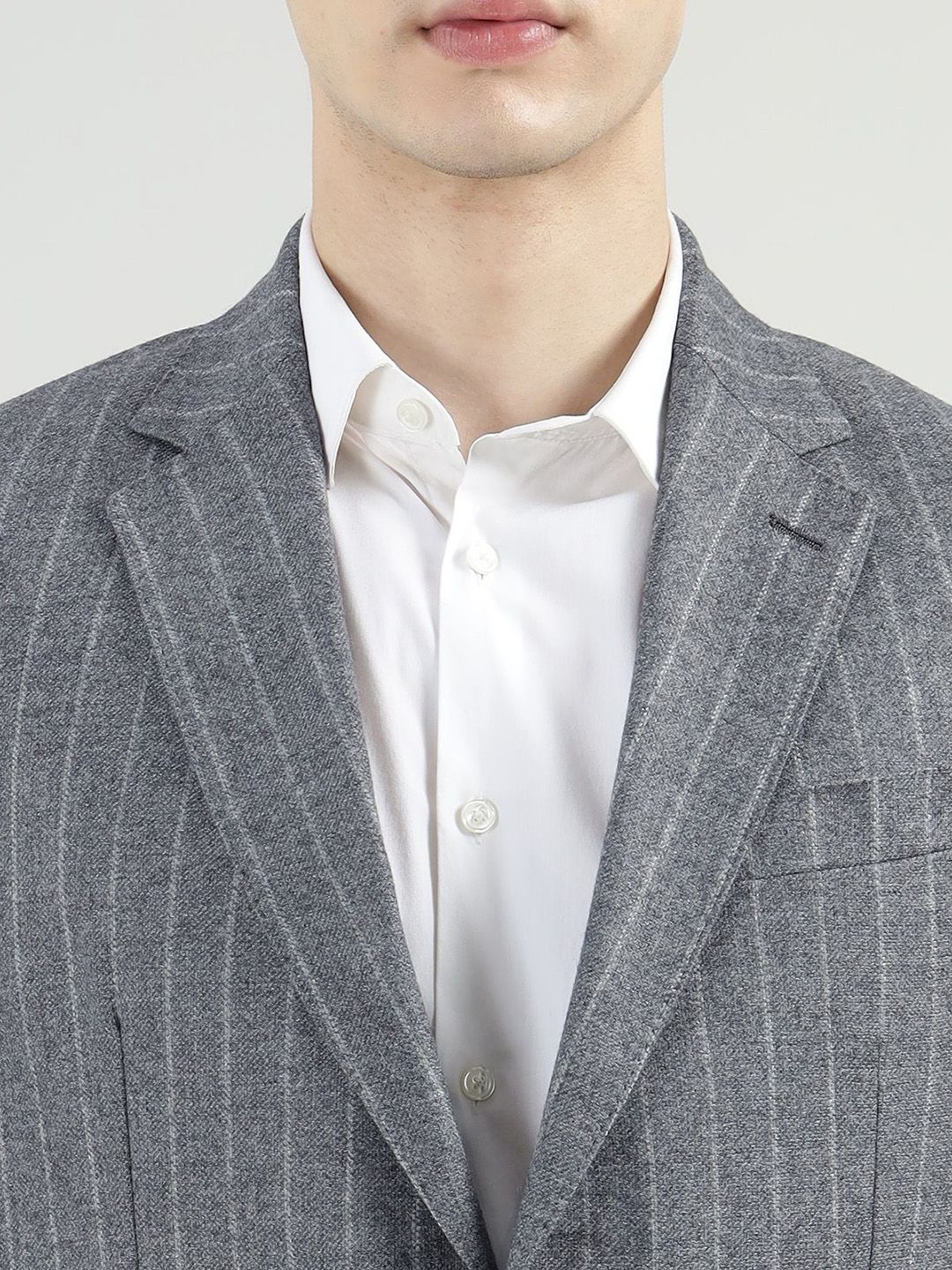 Men Striped Notched Lapel Woolen Open Front Blazers - Image 2