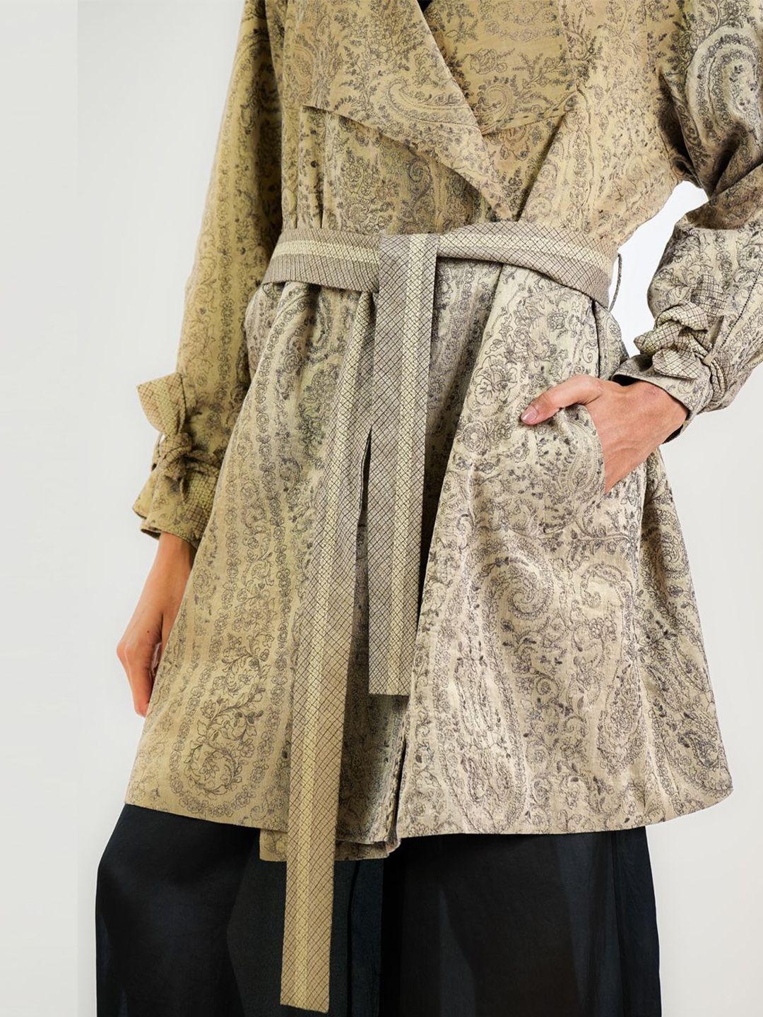 Floral Printed Lapel Collar Longline Tailored Jacket - Image 3