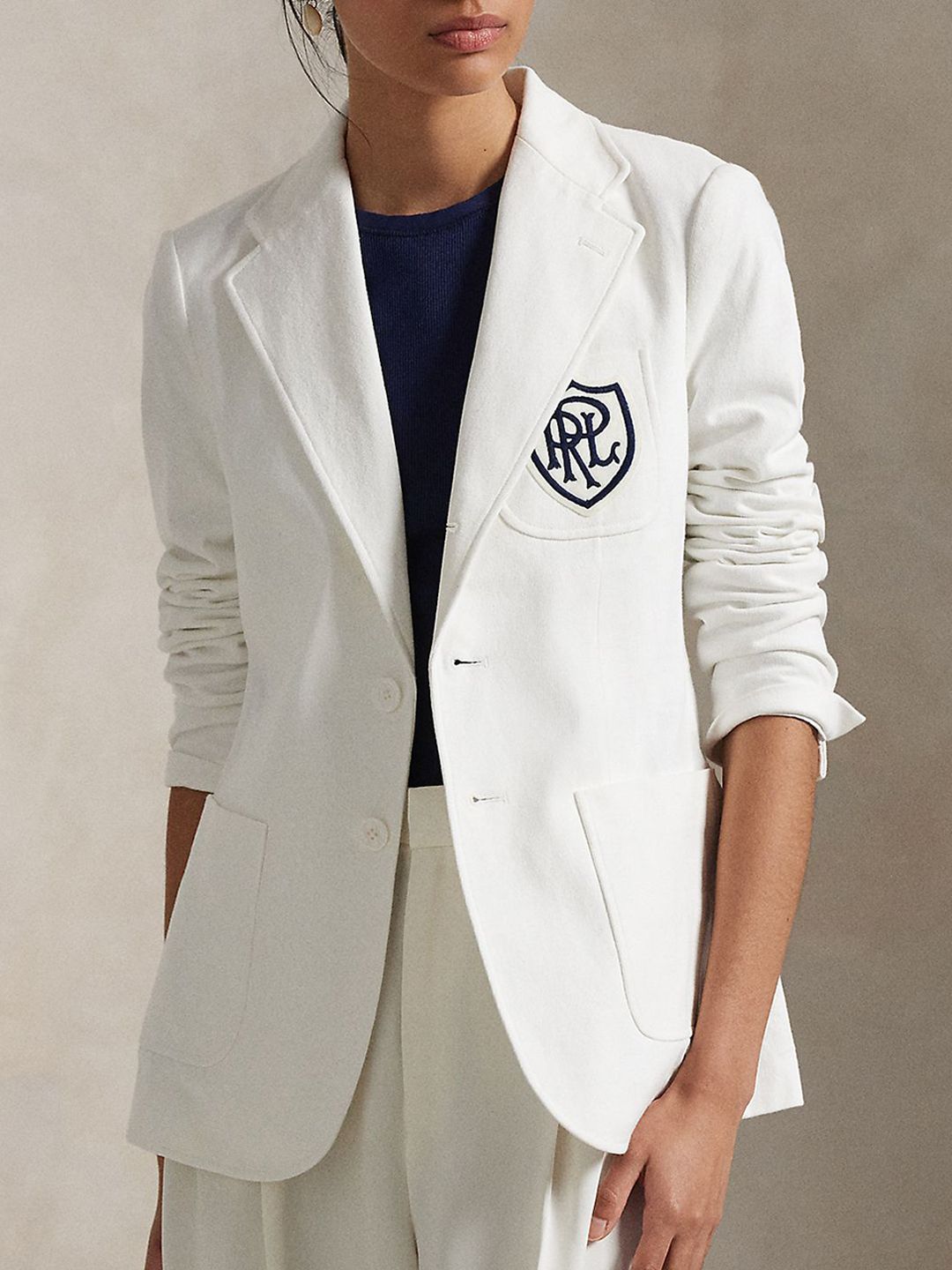 Polo Ralph Lauren Logo-Crest Pure Cotton Slim-Fit Jersey Blazer