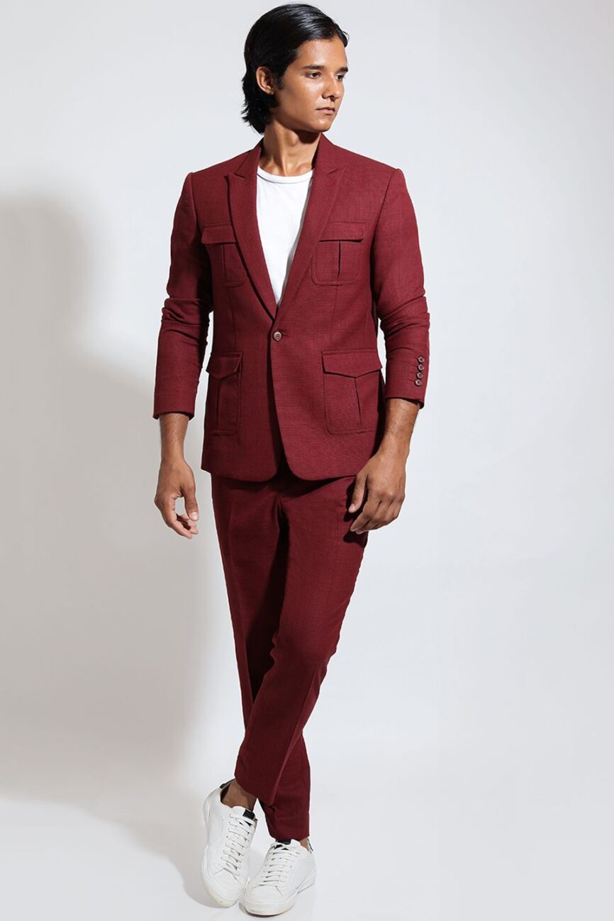 Notched Lapel Slim-Fit Single Breasted Woollen Blazer